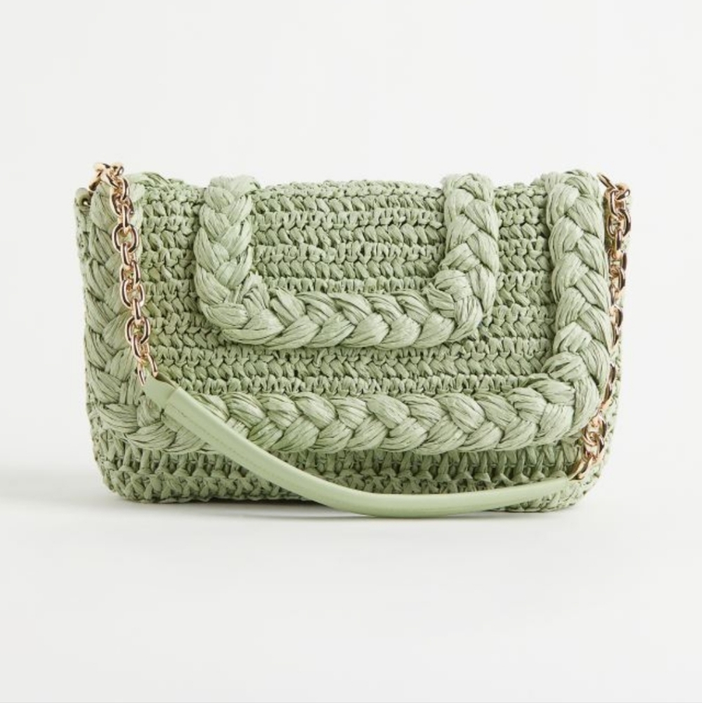 H&M Straw Shoulder Bag Sage Green